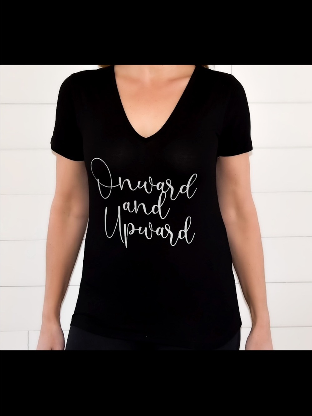 Onward and Upward Black V-Neck Women's Tee